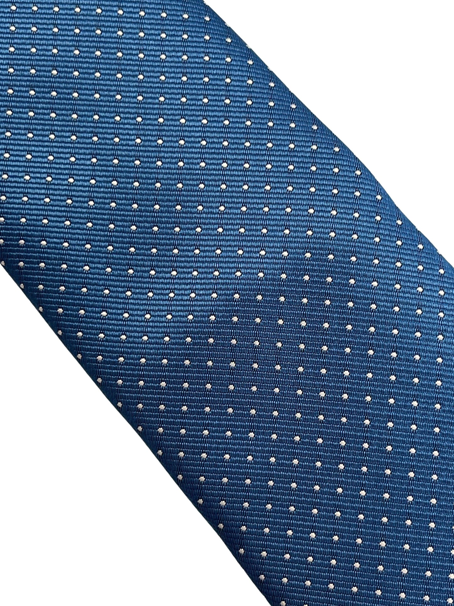 Cobalt, petrol blue, azure tie with white pin spot tie