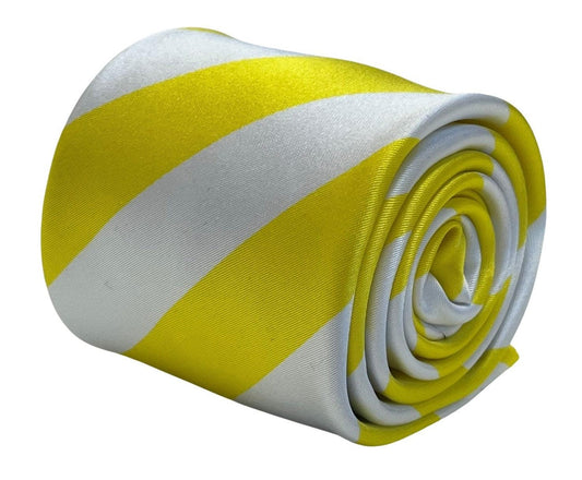 Bright lemon sunshine yellow and white barber stripe tie