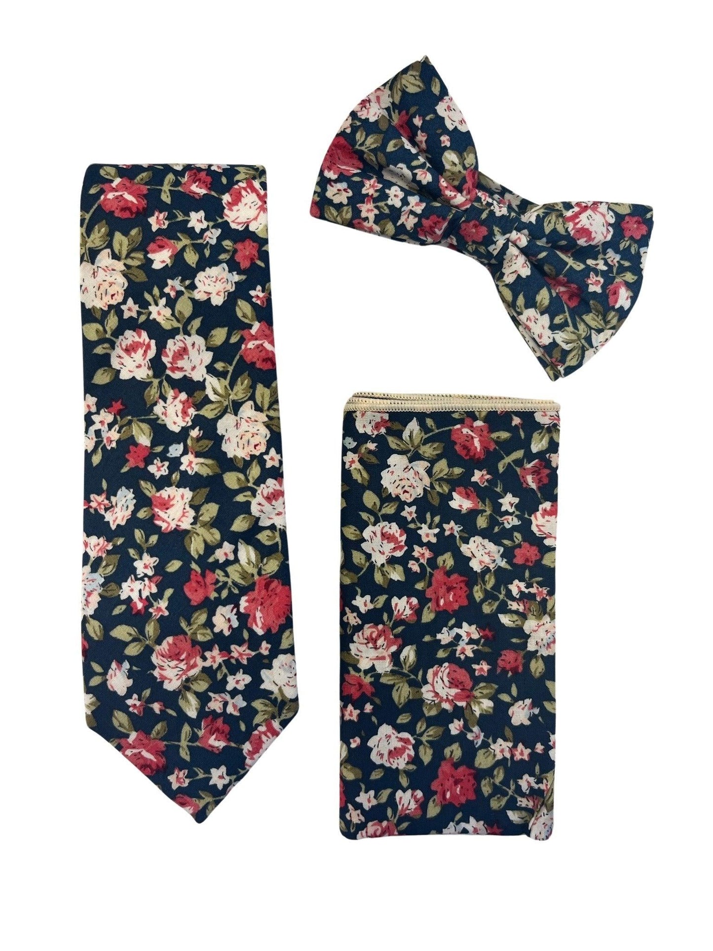 Navy with pink peony rose flower floral design cotton  pocket square