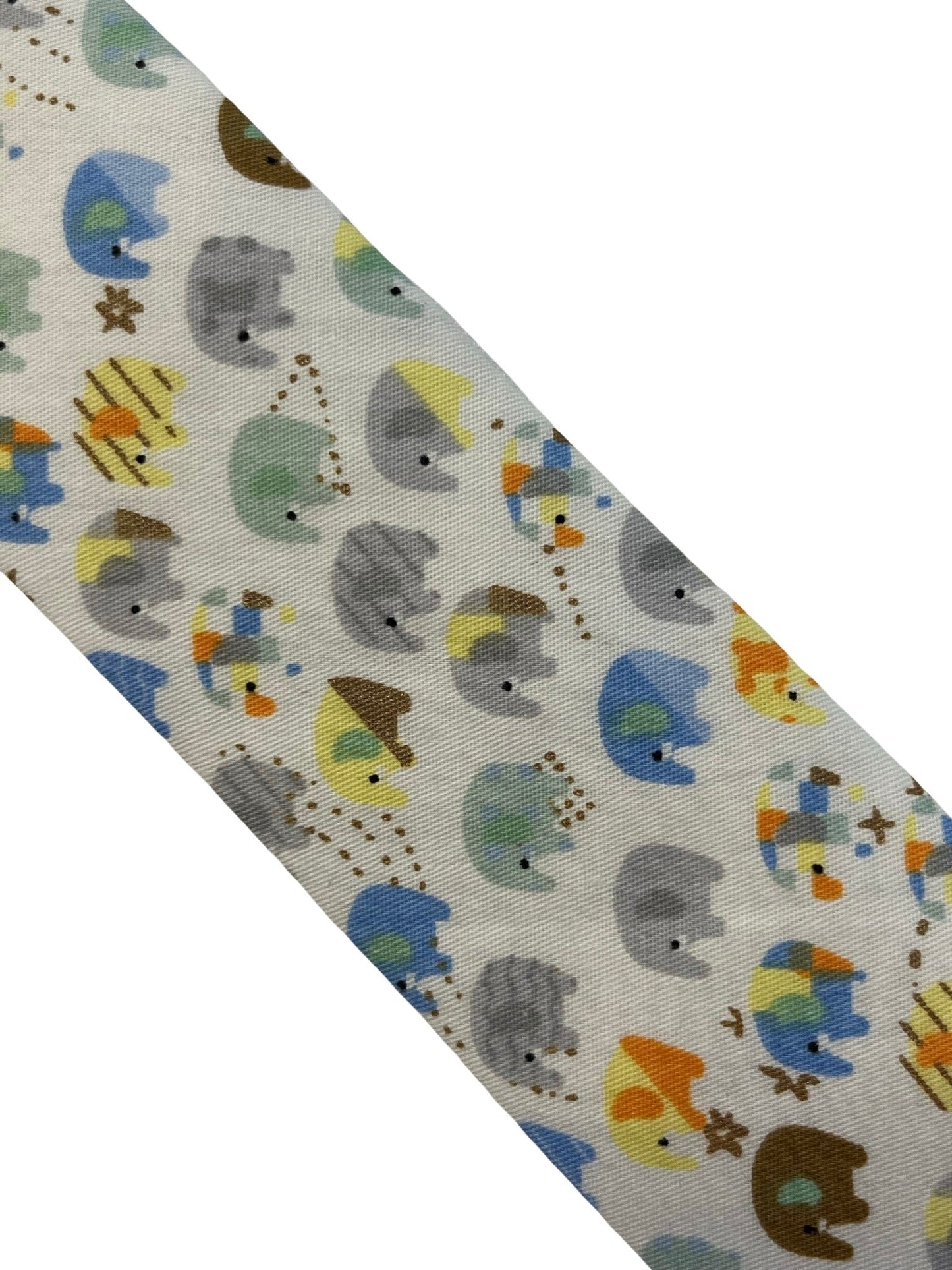 Ivory cotton tie with colourful elephants design