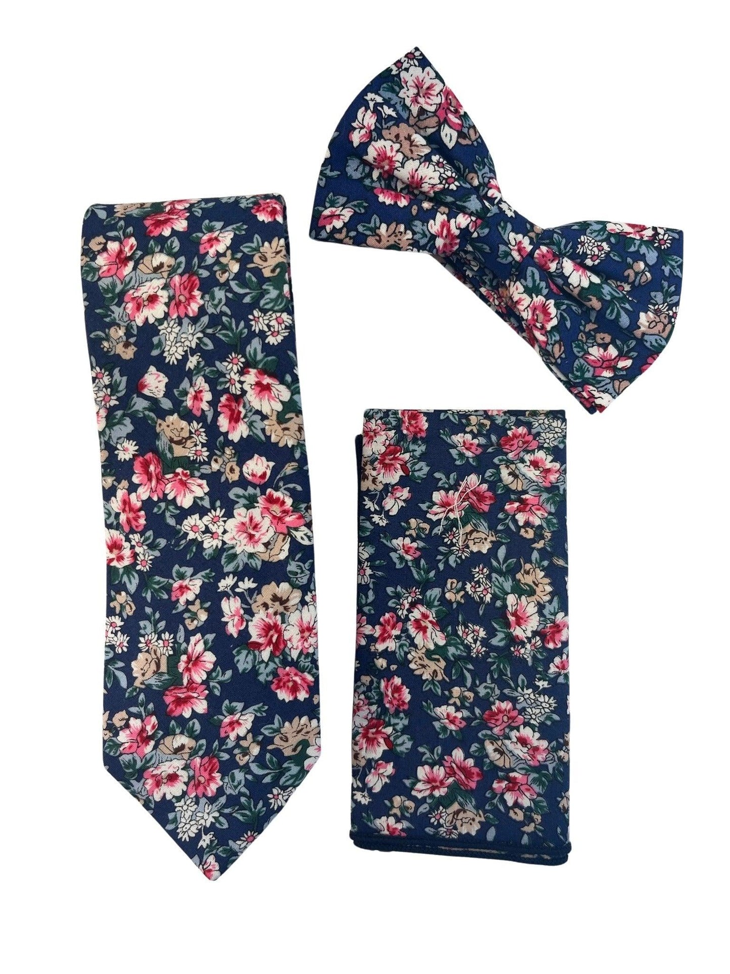 Navy with English wildflower garden, rose, daisy, flower, floral design cotton  pocket square