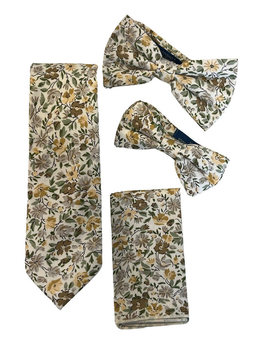Ivory cotton English wildflower garden design  cotton pocket square
