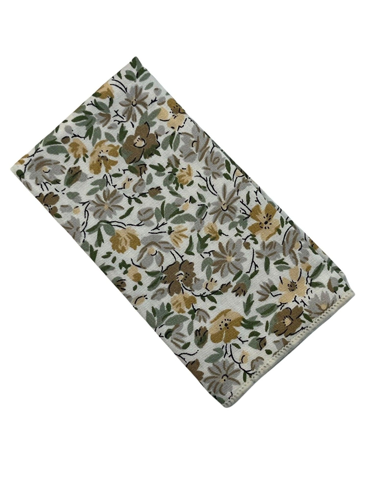 Ivory cotton English wildflower garden design  cotton pocket square