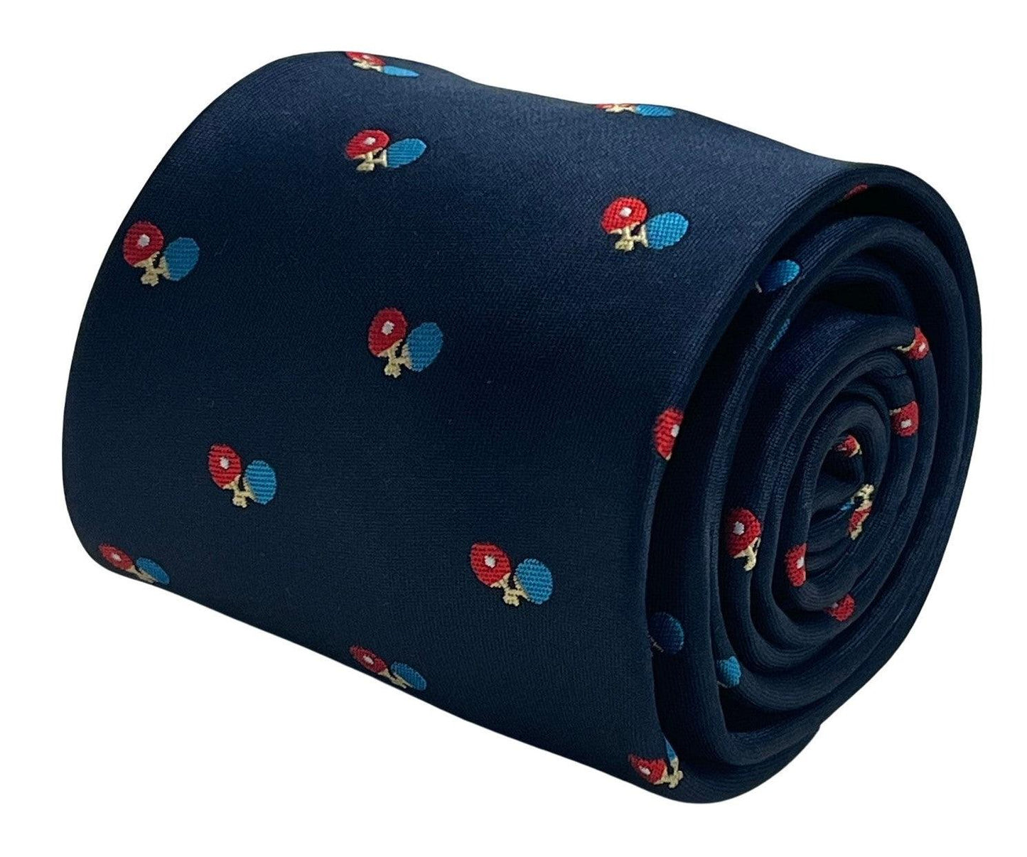 Navy blue  classic tie with ping pong, table tennis bat design