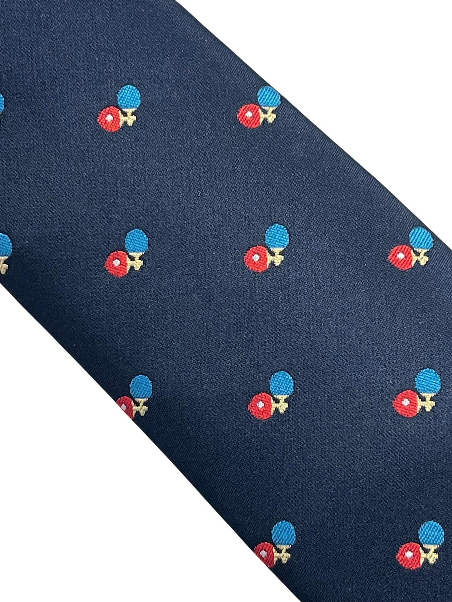 Navy blue  classic tie with ping pong, table tennis bat design