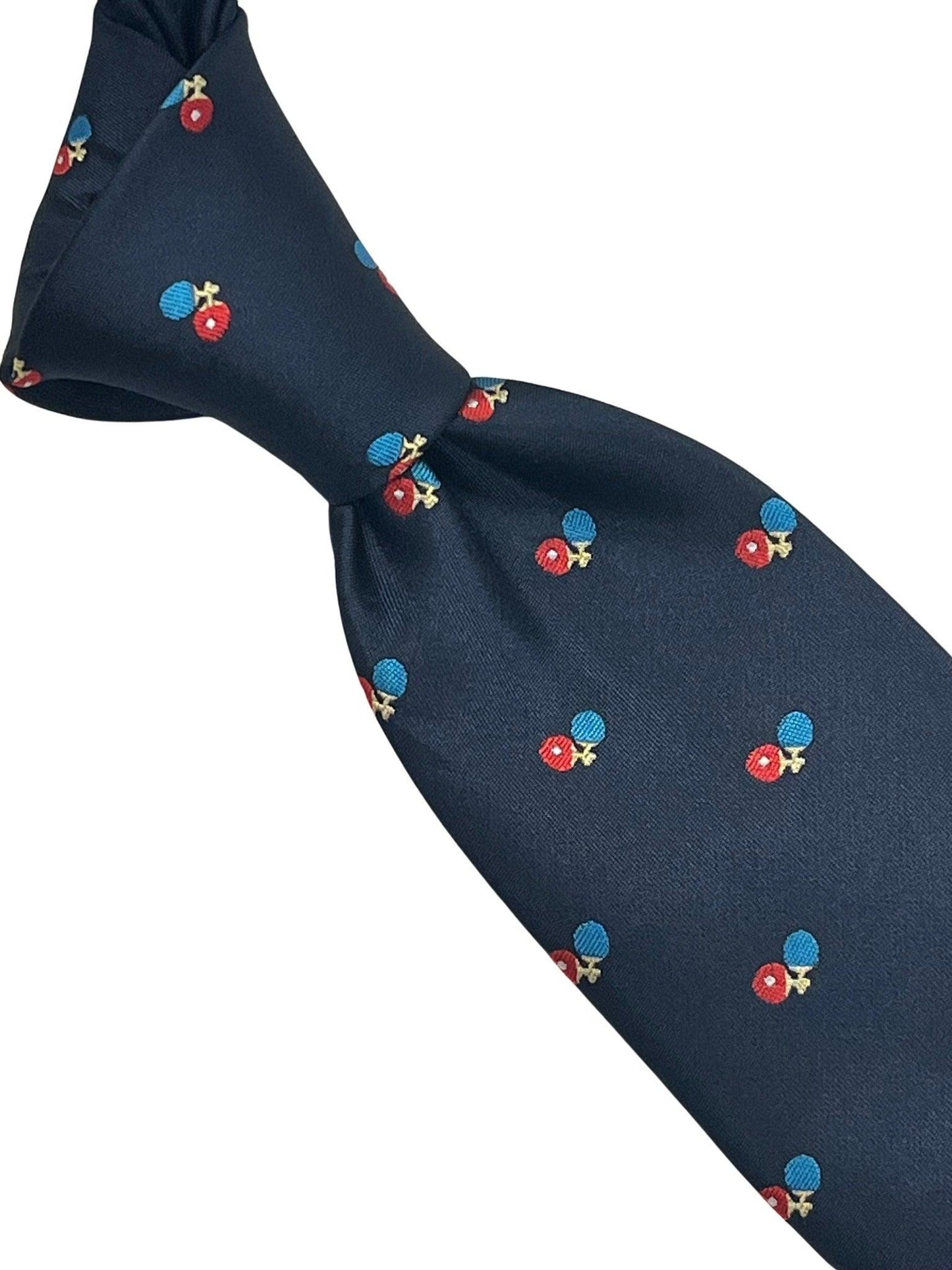 Navy blue  classic tie with ping pong, table tennis bat design
