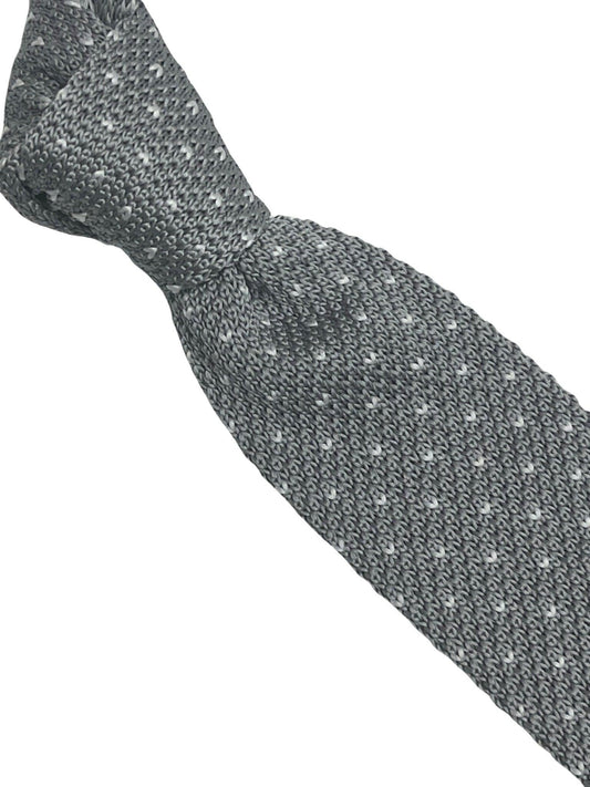 Light silver grey knitted  tie with white pin spots