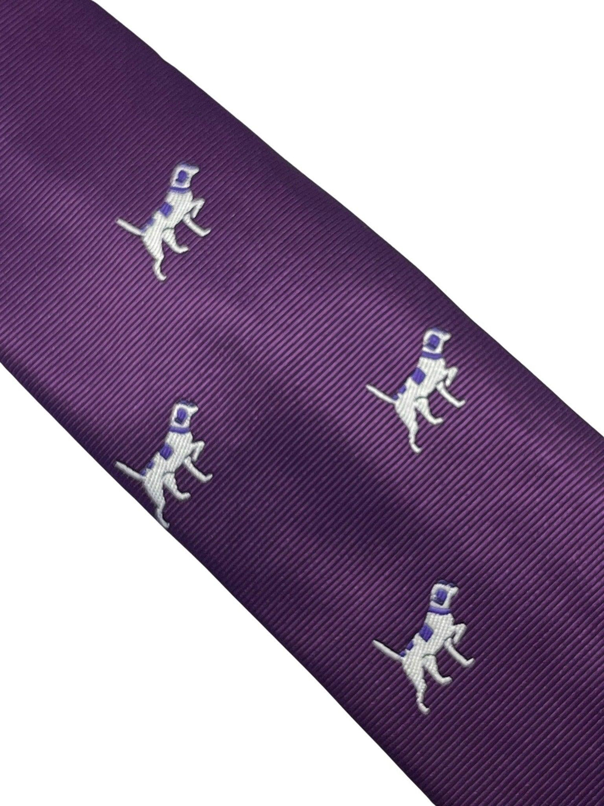 Plum aubergine purple tie with embroidered  beagle bloodhound hunting gun dog design