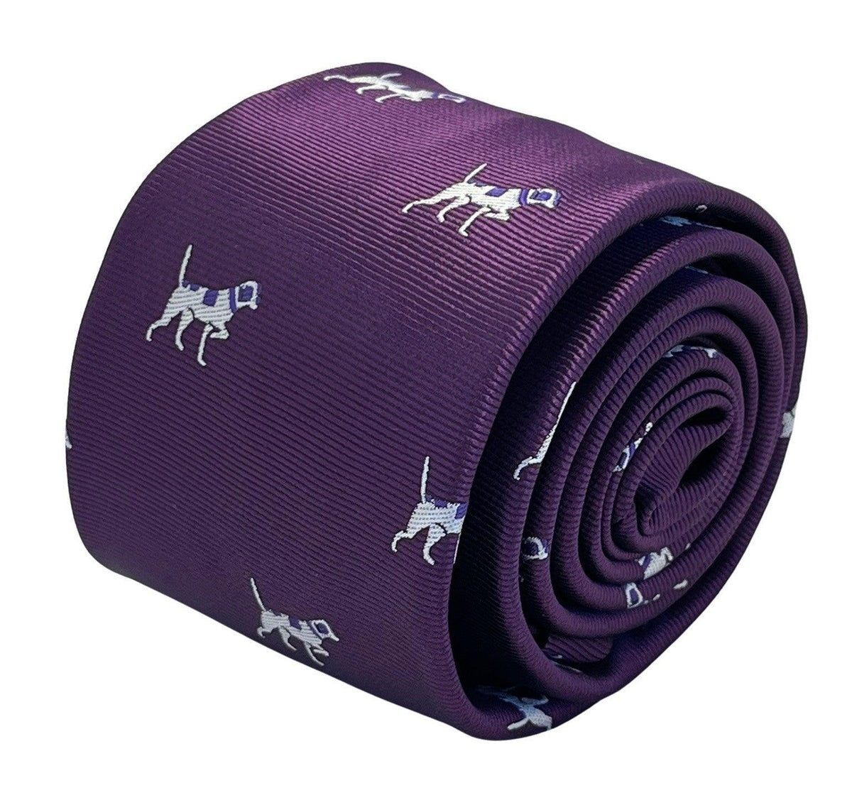 Plum aubergine purple tie with embroidered  beagle bloodhound hunting gun dog design