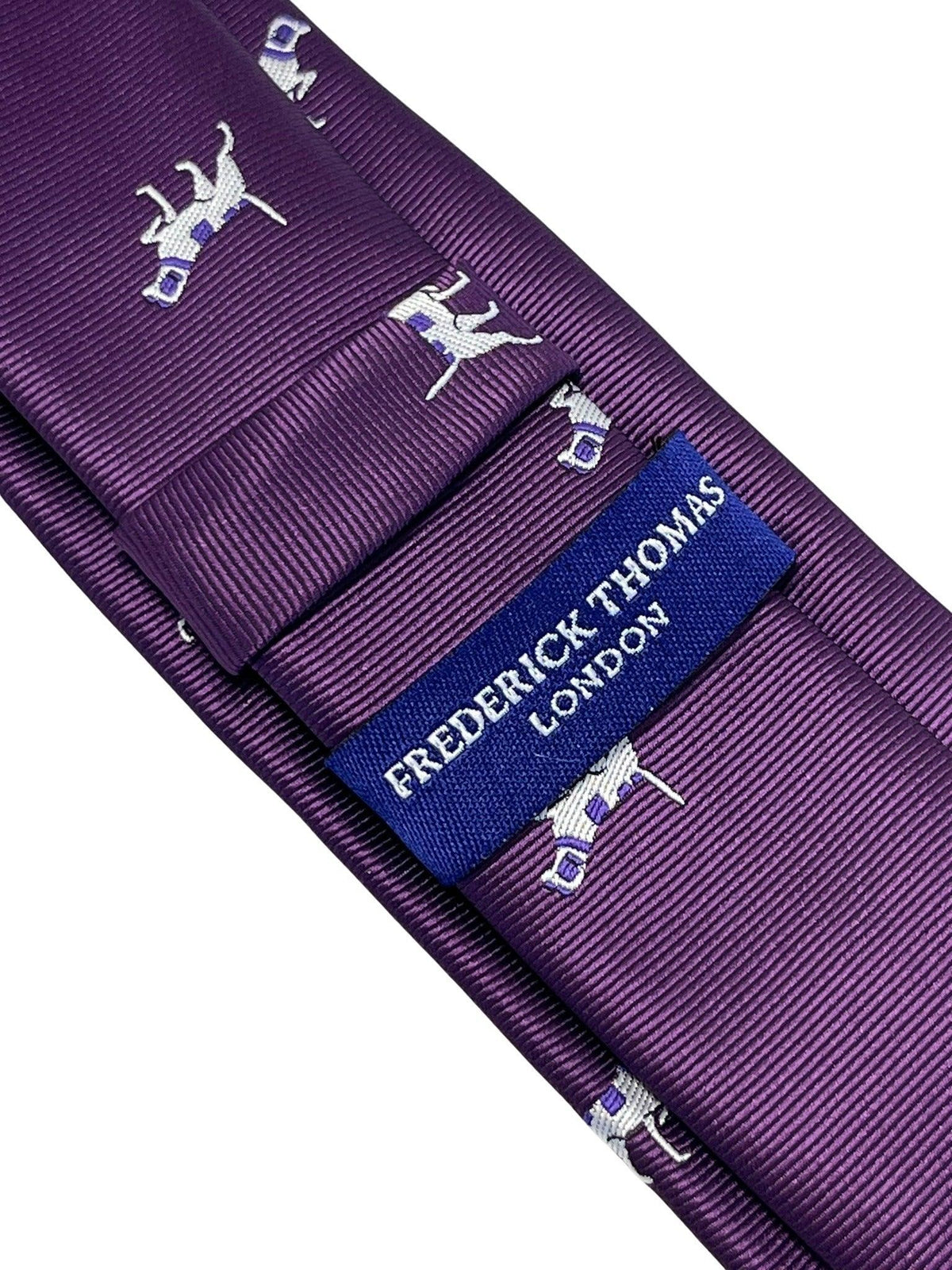 Plum aubergine purple tie with embroidered  beagle bloodhound hunting gun dog design