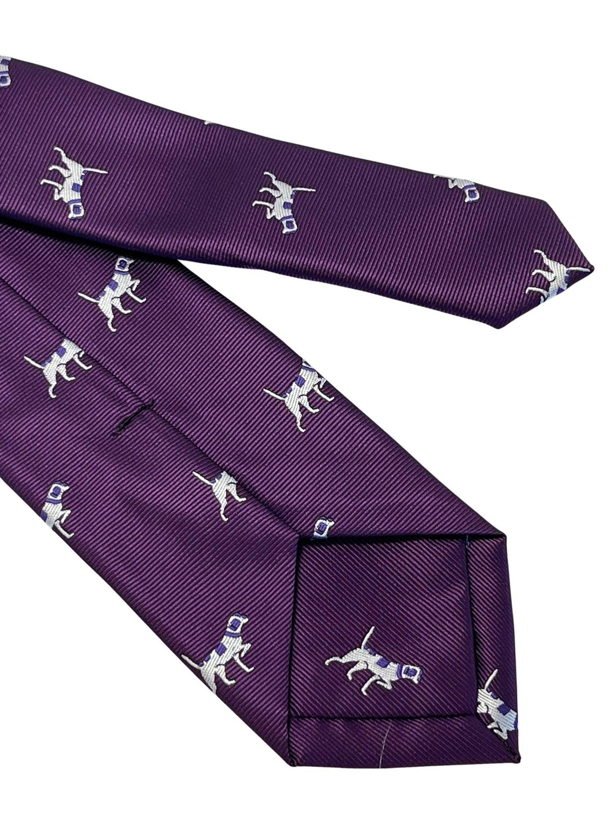 Plum aubergine purple tie with embroidered  beagle bloodhound hunting gun dog design
