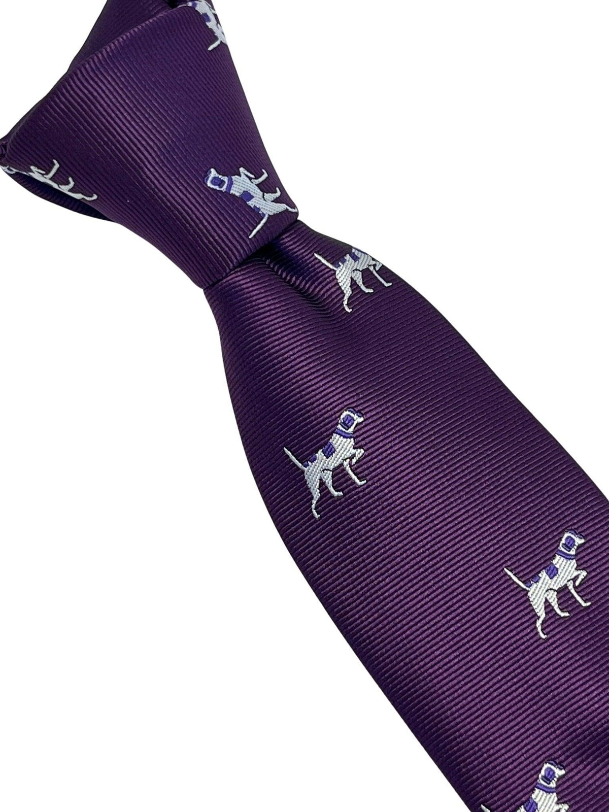 Plum aubergine purple tie with embroidered  beagle bloodhound hunting gun dog design