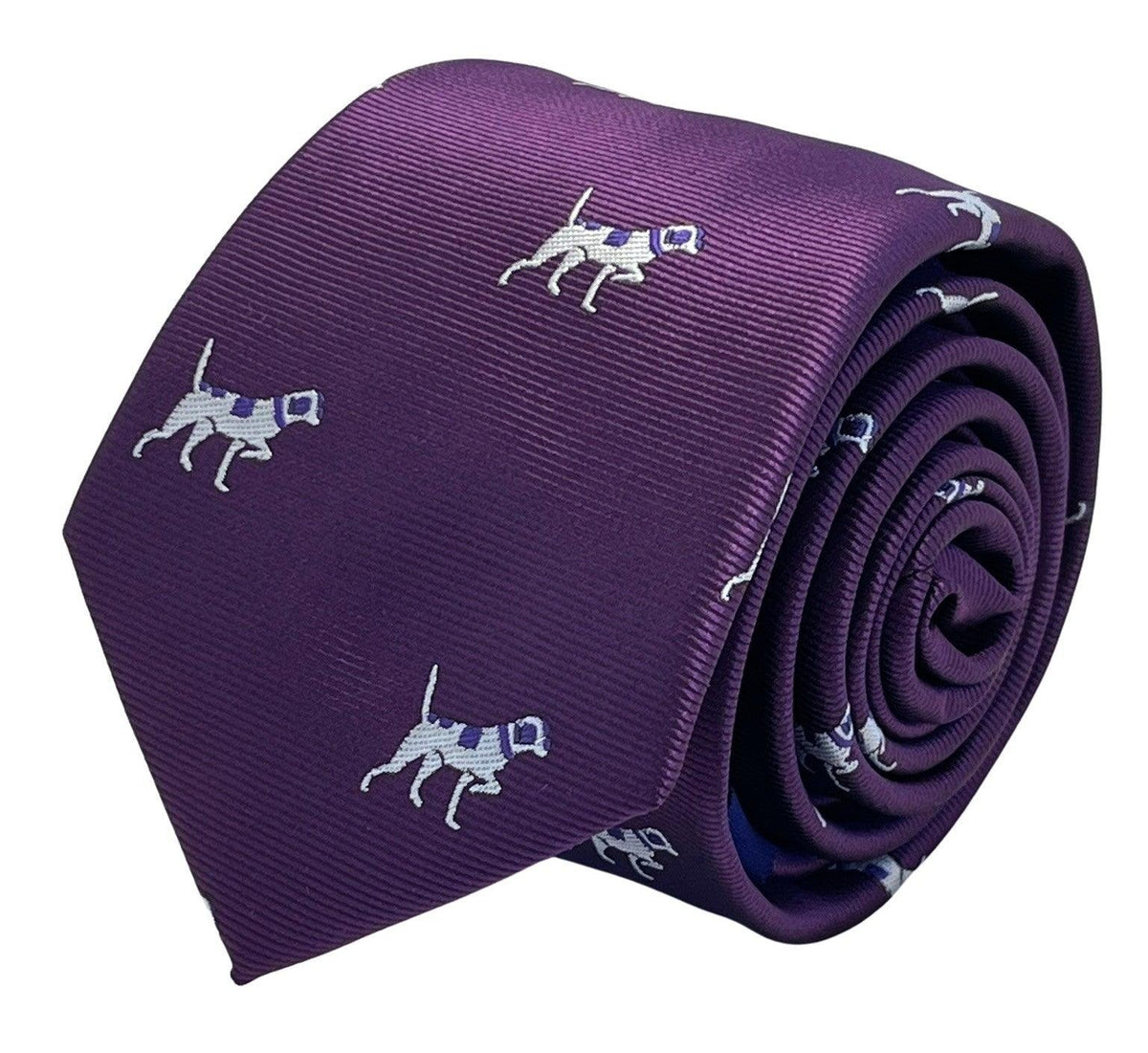 Plum aubergine purple tie with embroidered  beagle bloodhound hunting gun dog design