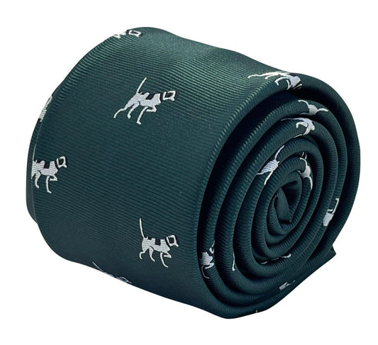 Dark forest racing green  tie with beagle bloodhound hunting gun dog design