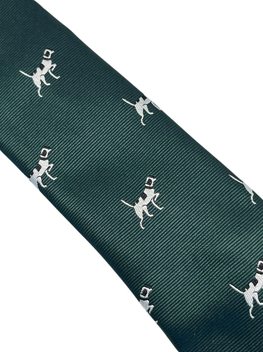 Dark forest racing green  tie with beagle bloodhound hunting gun dog design