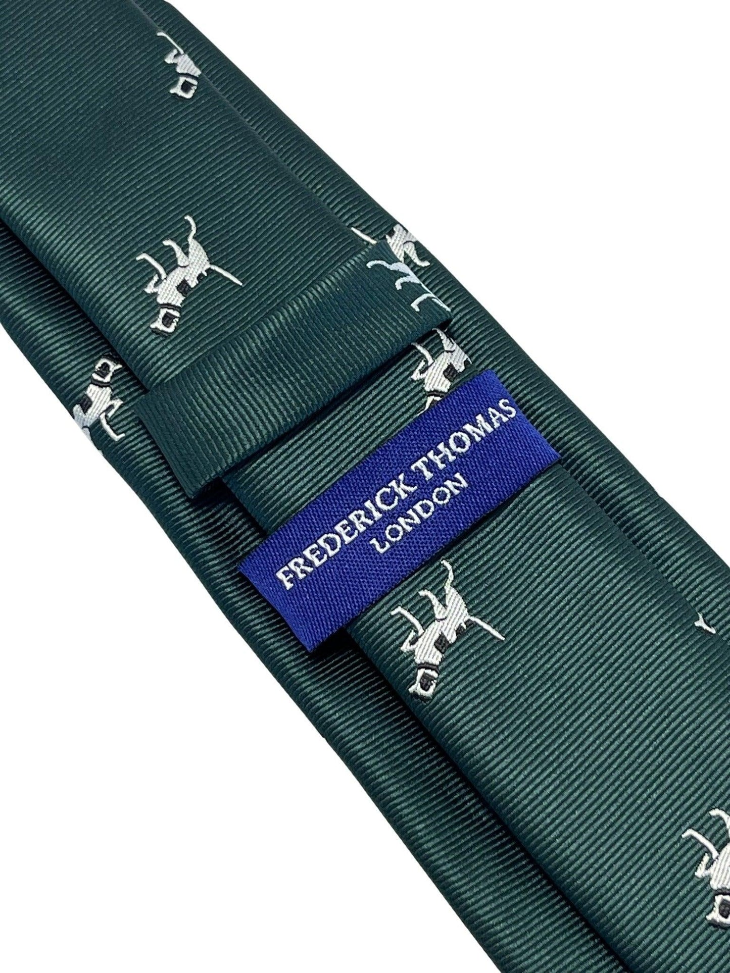 Dark forest racing green  tie with beagle bloodhound hunting gun dog design