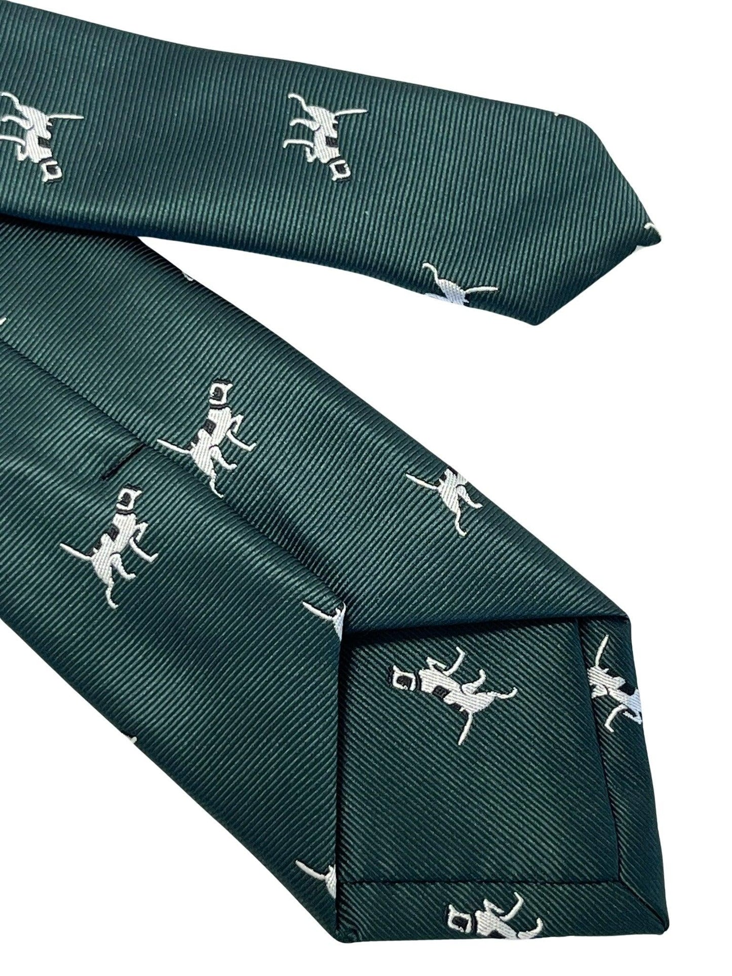 Dark forest racing green  tie with beagle bloodhound hunting gun dog design