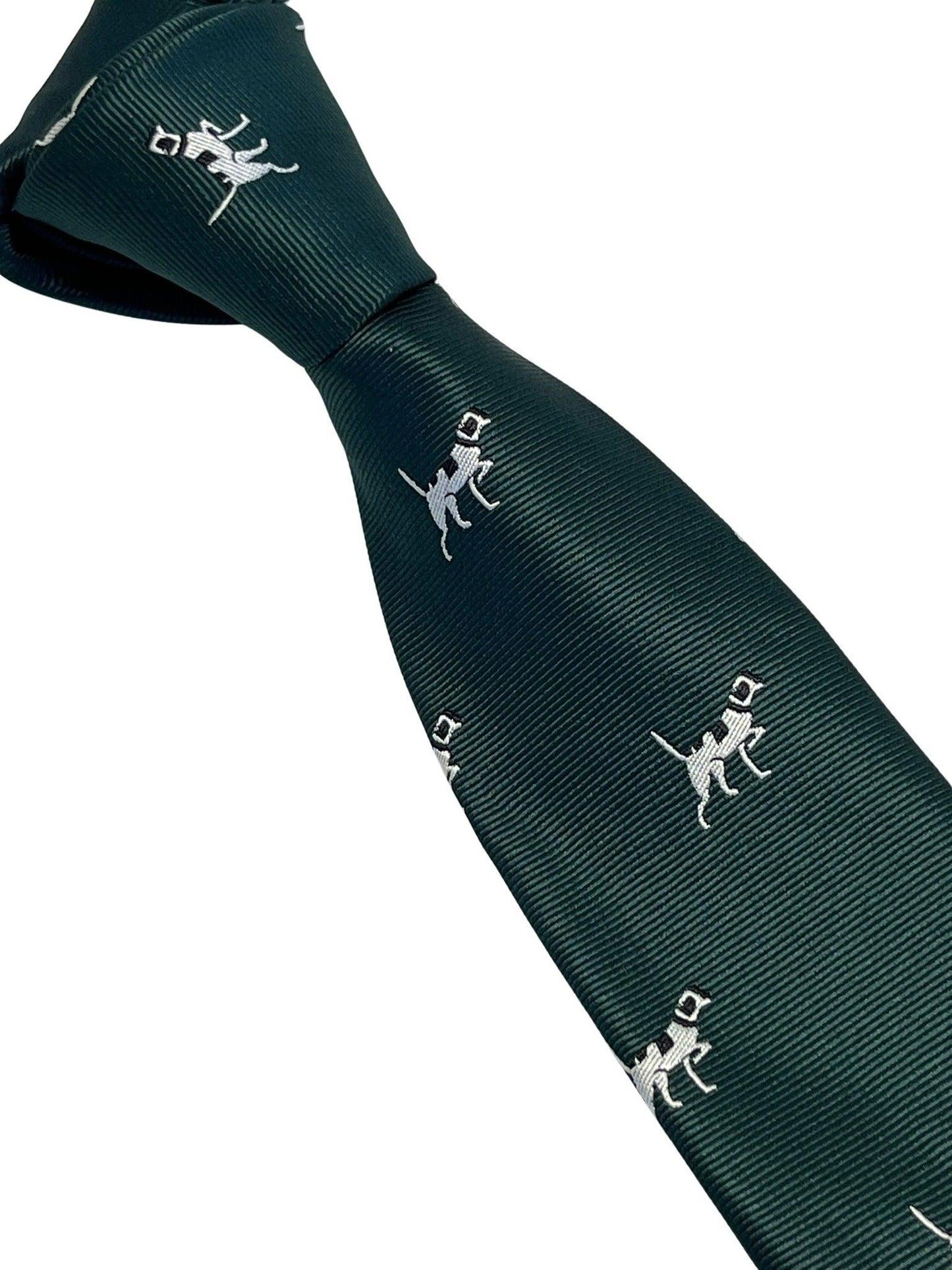 Dark forest racing green  tie with beagle bloodhound hunting gun dog design