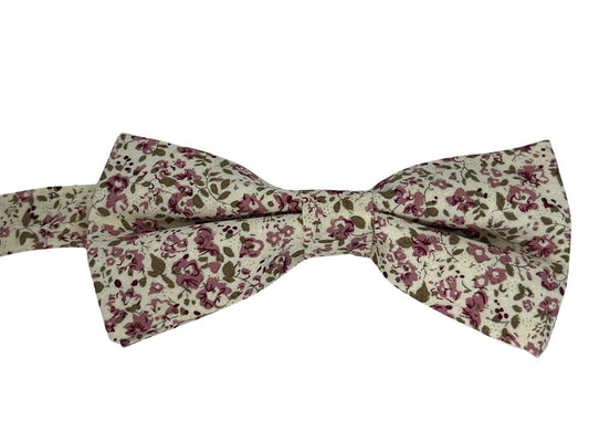 English pink red floral wildflower garden adult cotton bow tie
