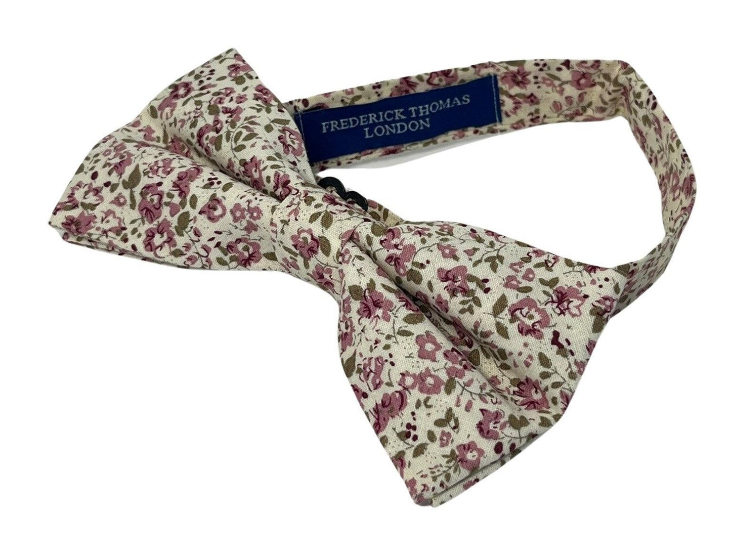 English pink red floral wildflower garden adult cotton bow tie