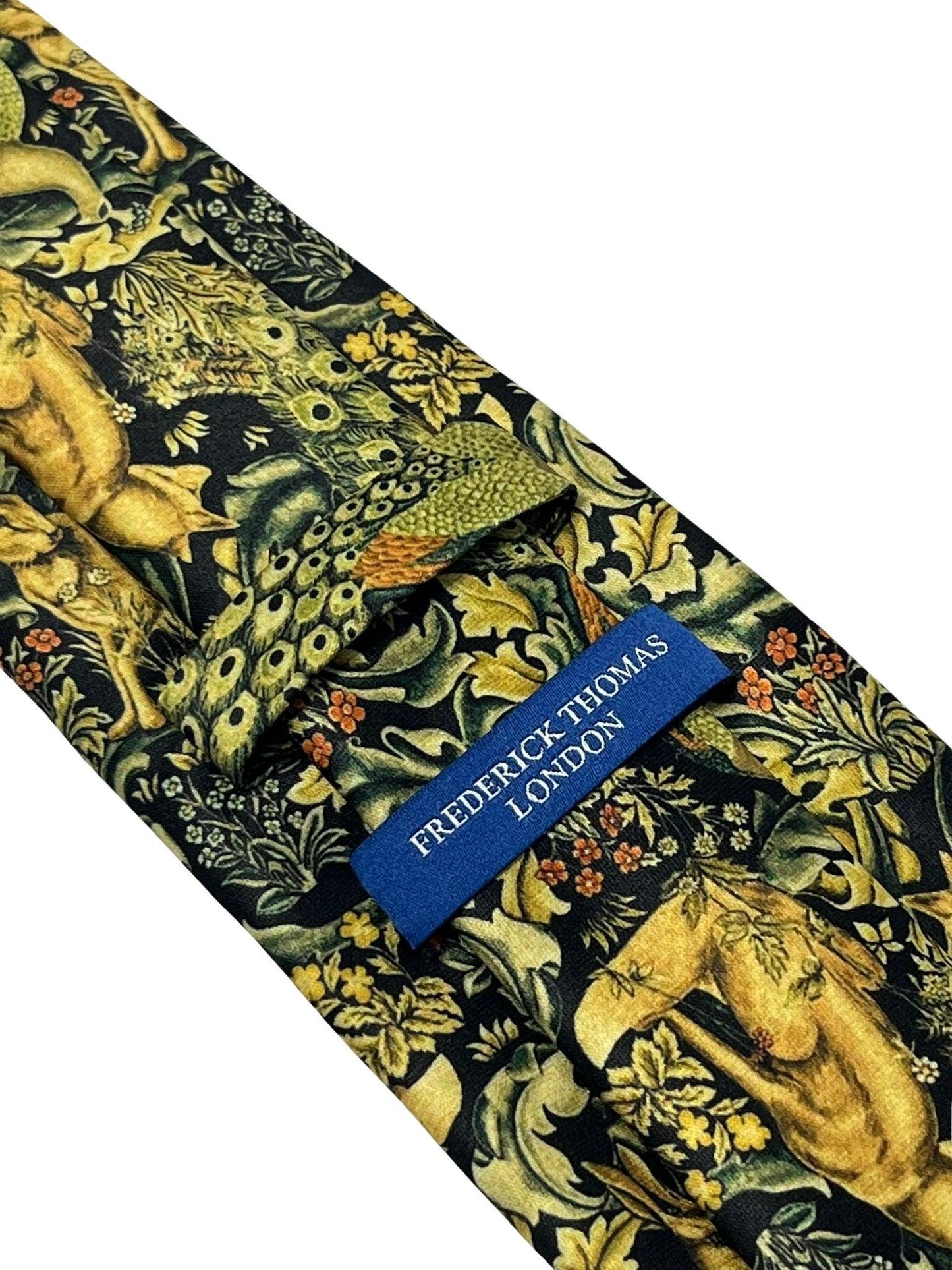 Black tie with peacock hare rabbit woodland liberty style