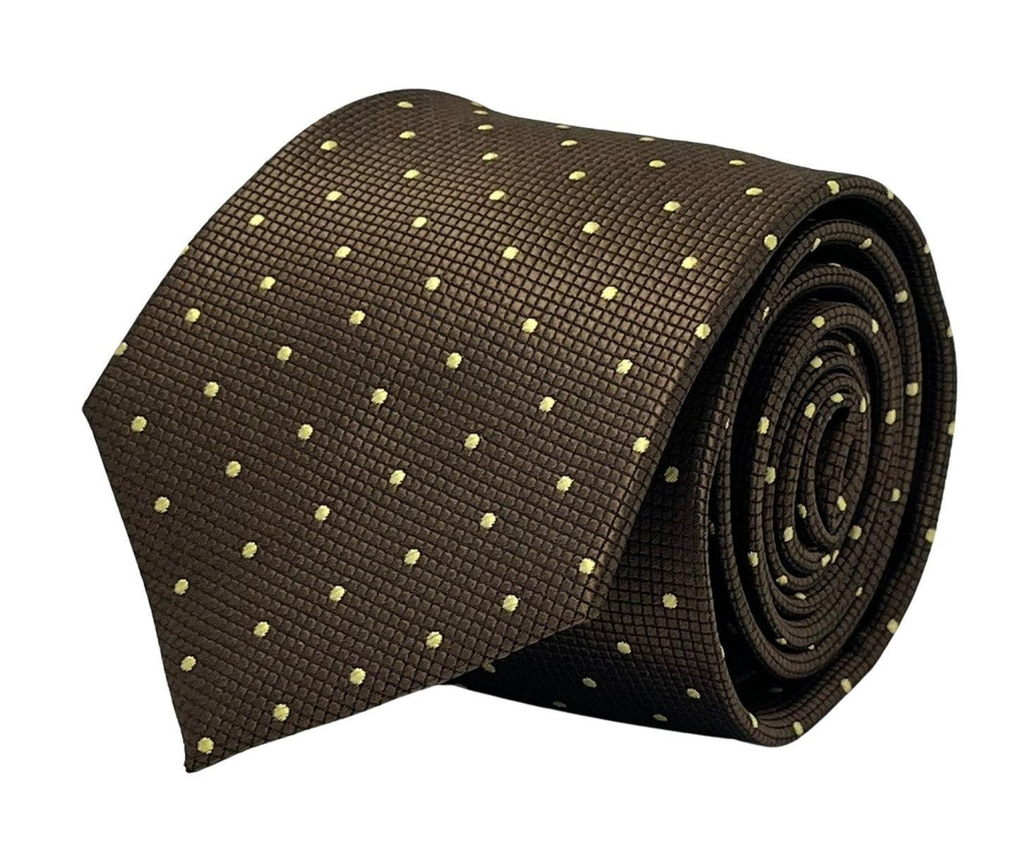 Chocolate coffee brown tie with light yellow pin spots in a subtle squared pattern