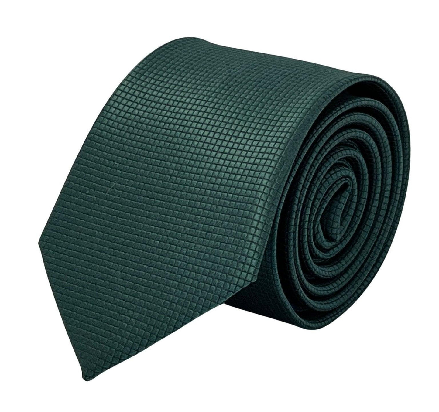 Dark forest pine green silky tie with subtle squared pattern