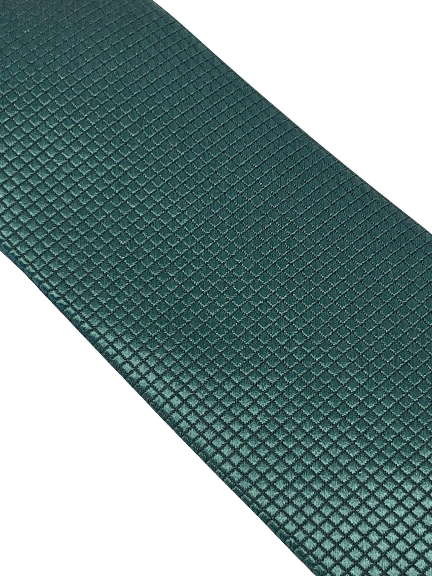 Dark forest pine green silky tie with subtle squared pattern