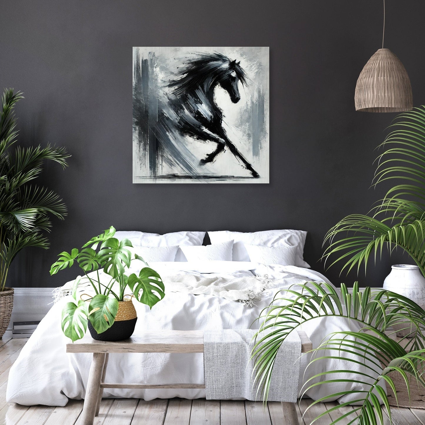 Dynamic Black Horse Canvas