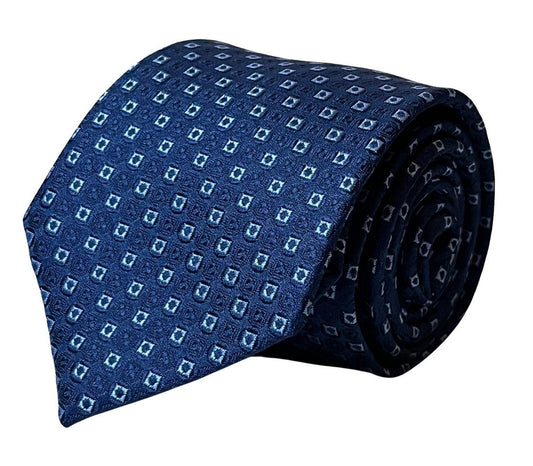dark blue navy tie with square spotted design