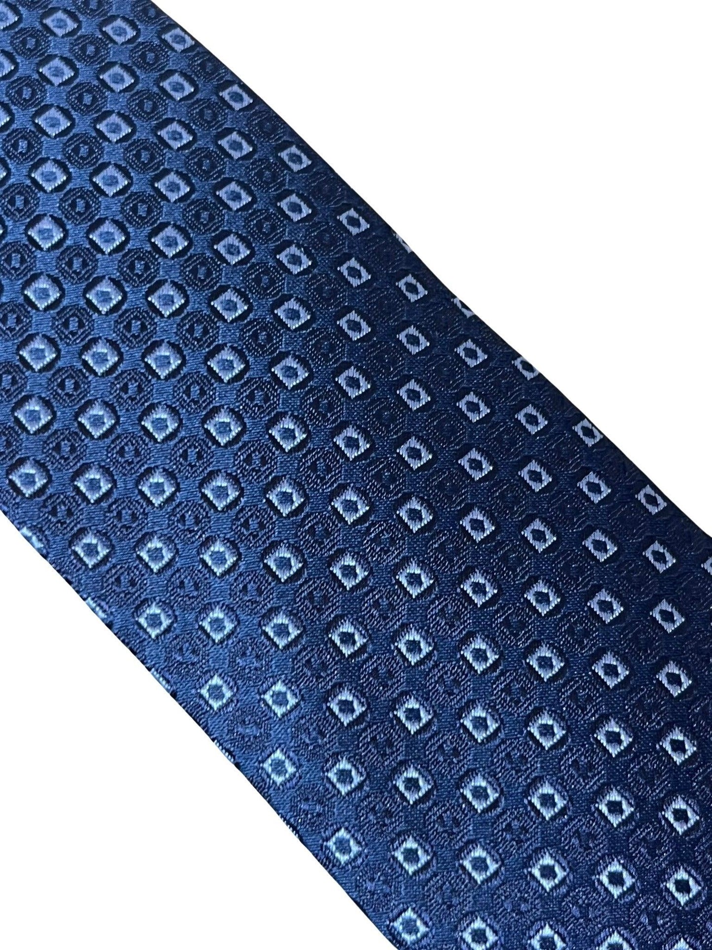 dark blue navy tie with square spotted design
