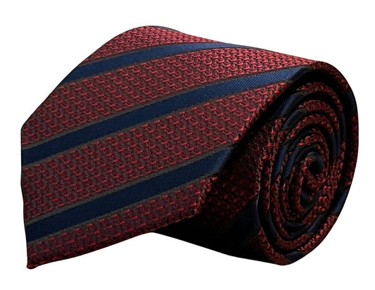 maroon red tie with snakeskin style and black stripes