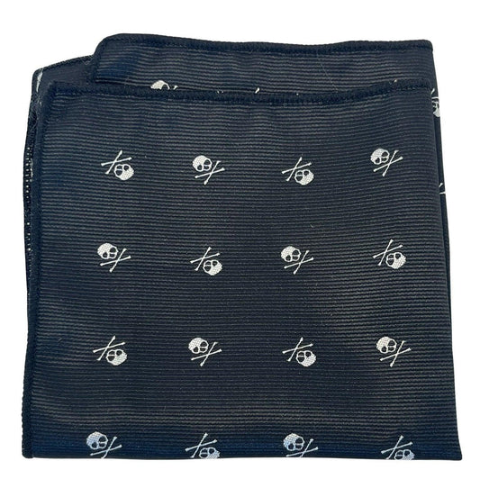 black pocket square with embroidered  skull design