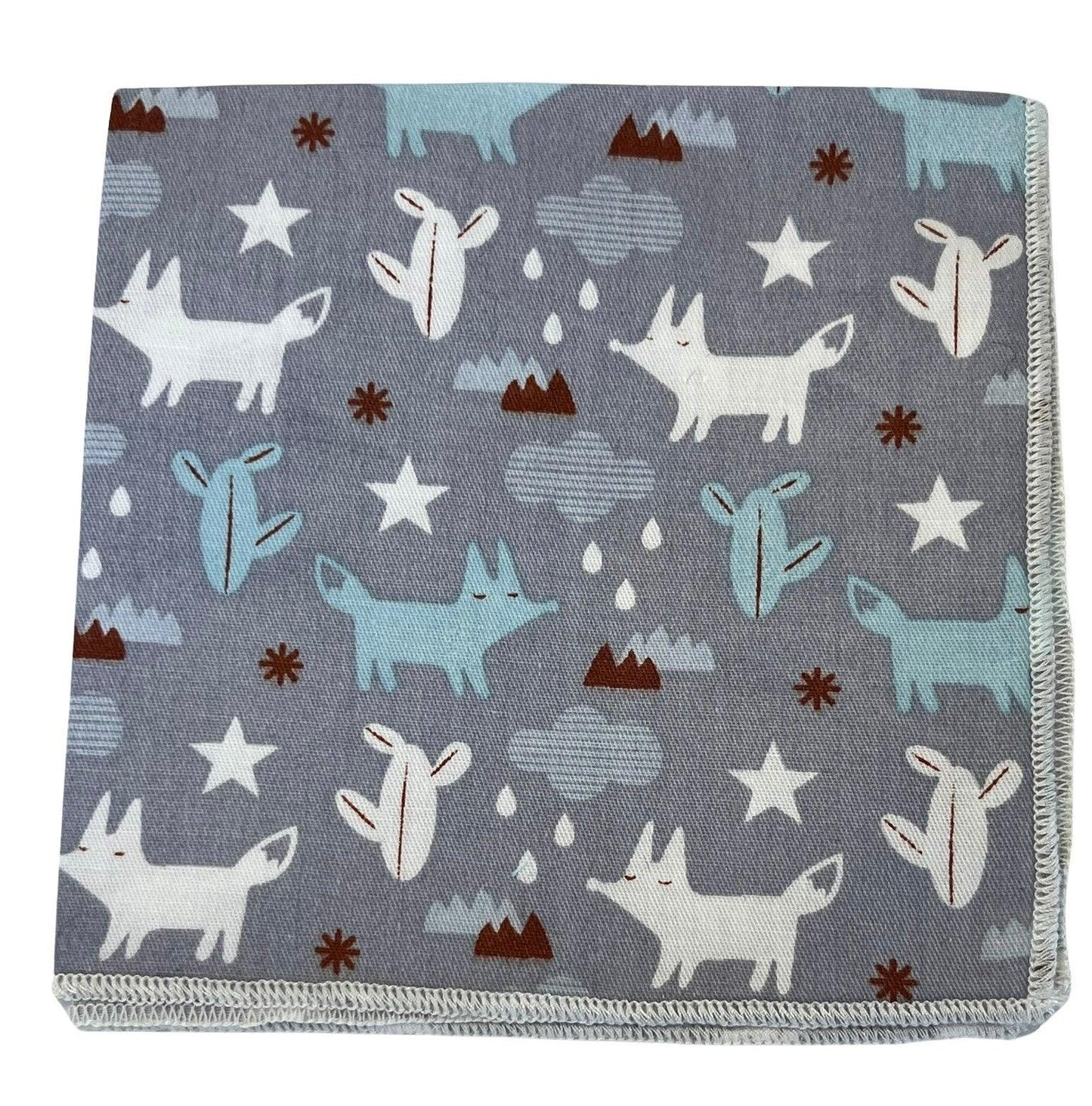 light pale gray grey  cotton pocket square with scion style fox design