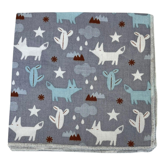 light pale gray grey  cotton pocket square with scion style fox design