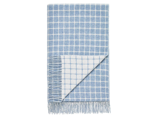 Athens Check Merino Lambswool Throw - Aqua