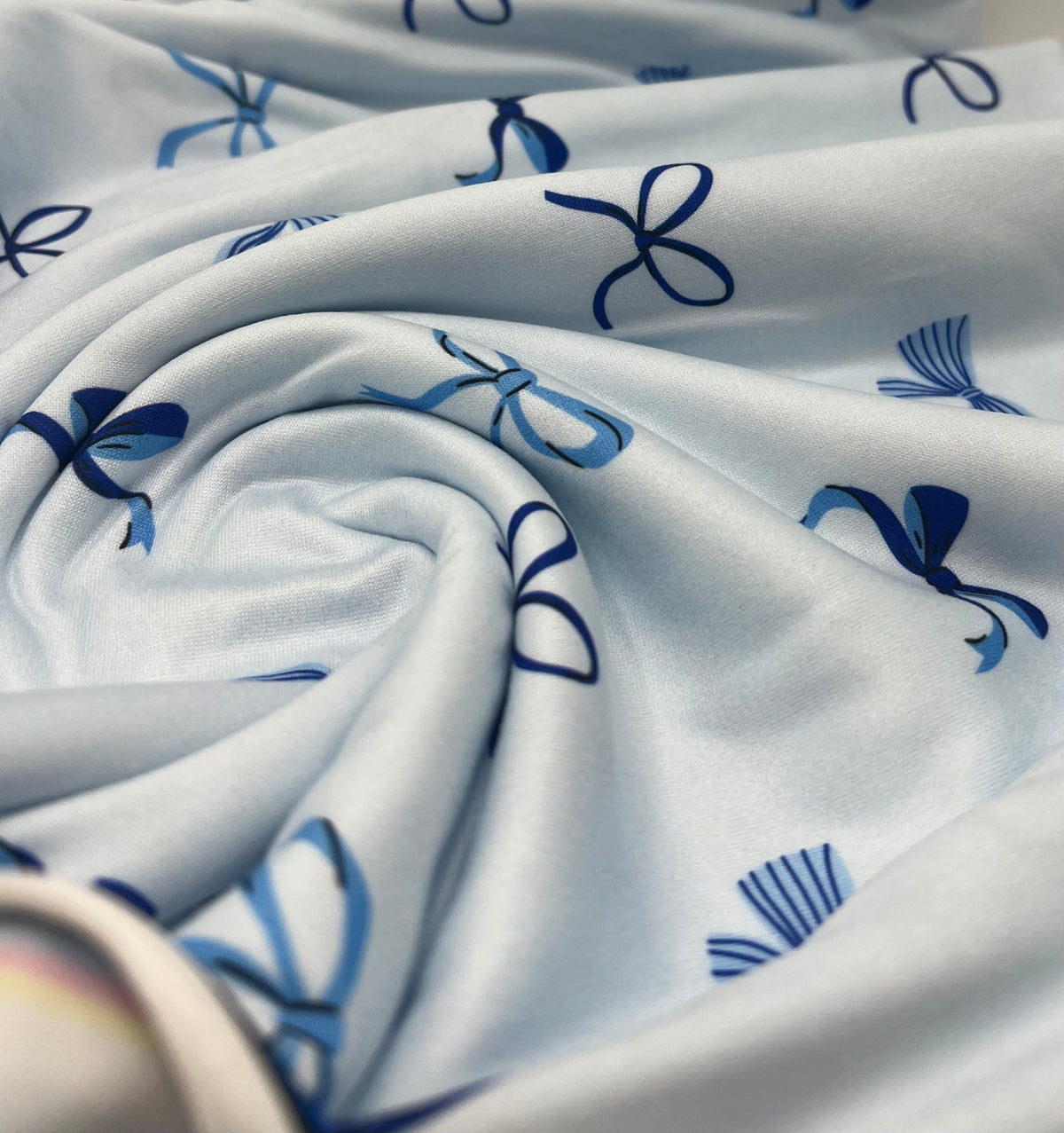 Baby Blue Bow Super Soft Print Spun Poly Stretch Fabric