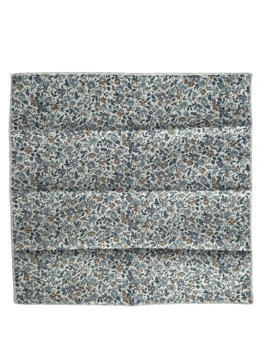 dusky blue English wildflower  design cotton pocket square
