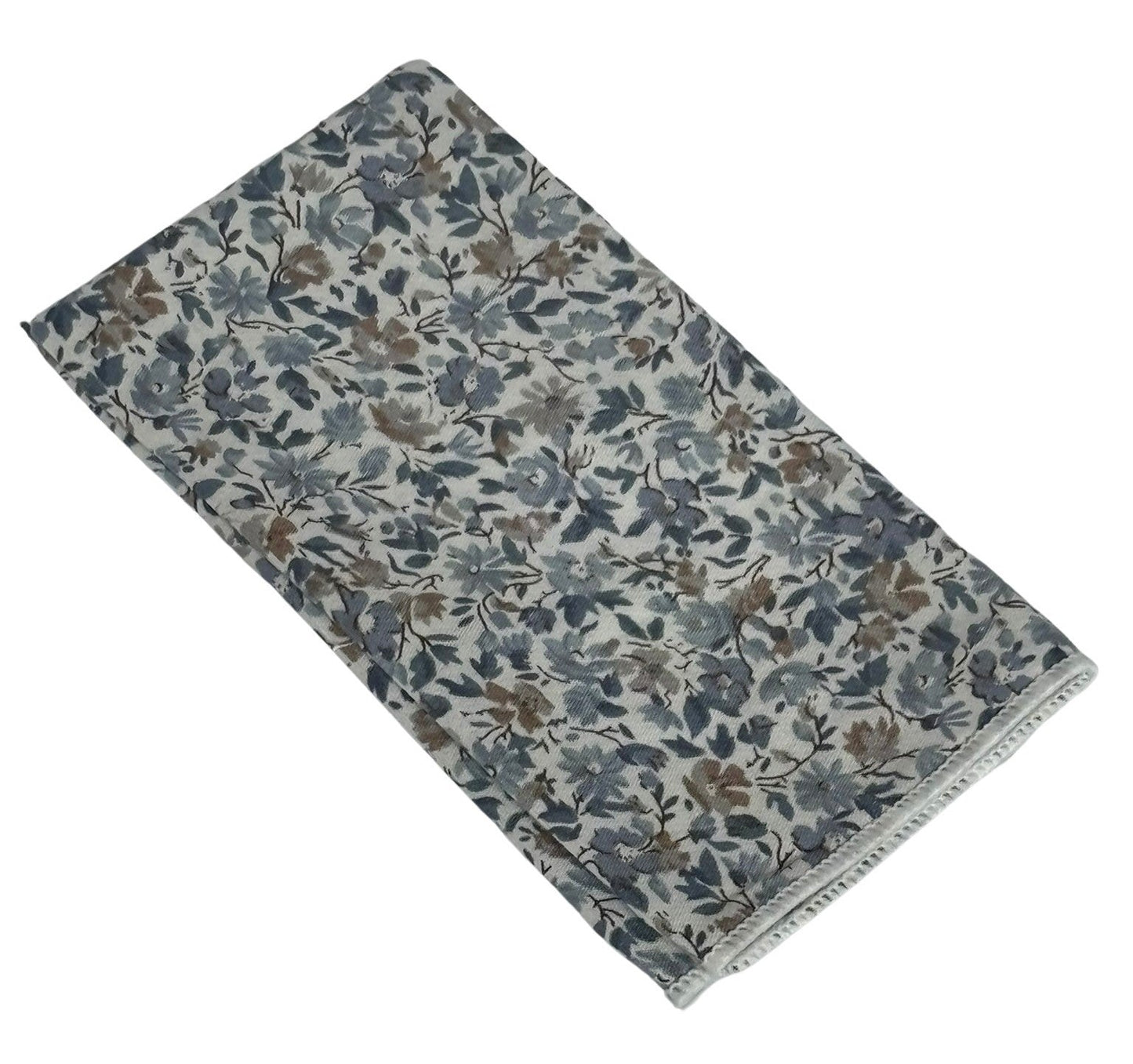dusky blue English wildflower  design cotton pocket square