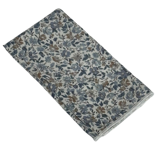 dusky blue English wildflower  design cotton pocket square