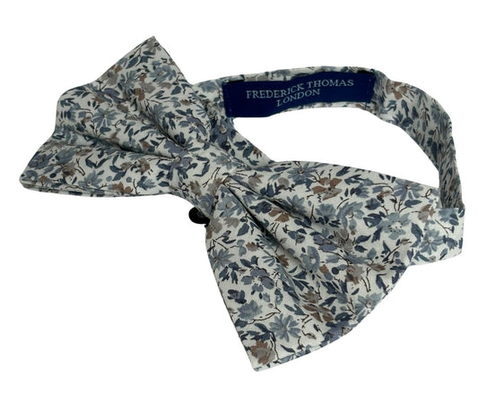 dusky blue English wildflower  design cotton bow tie