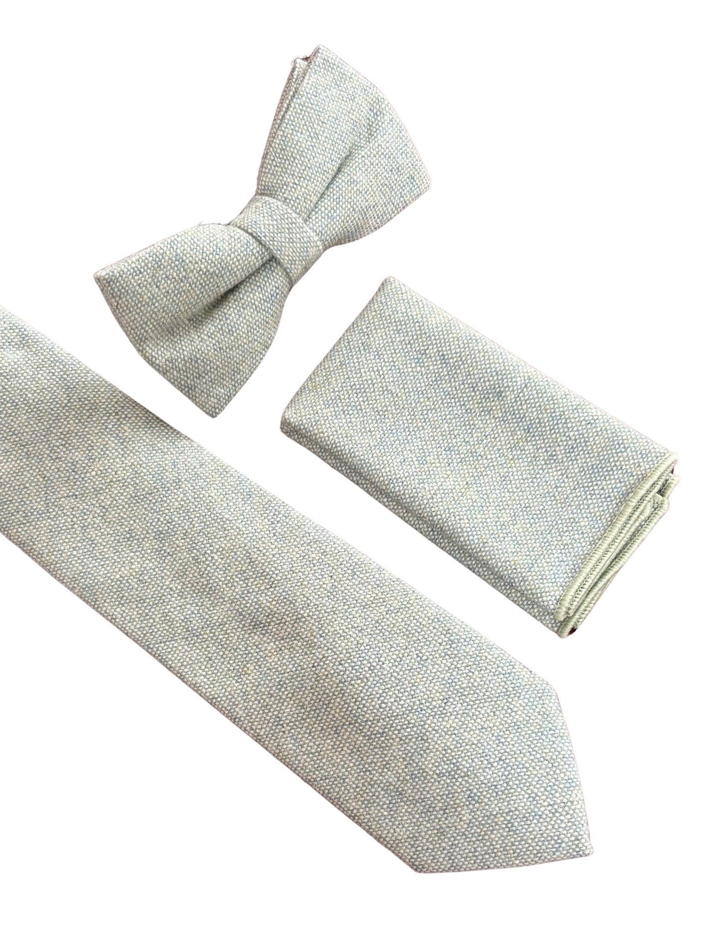 mint pistachio wool pocket square with blue flecks