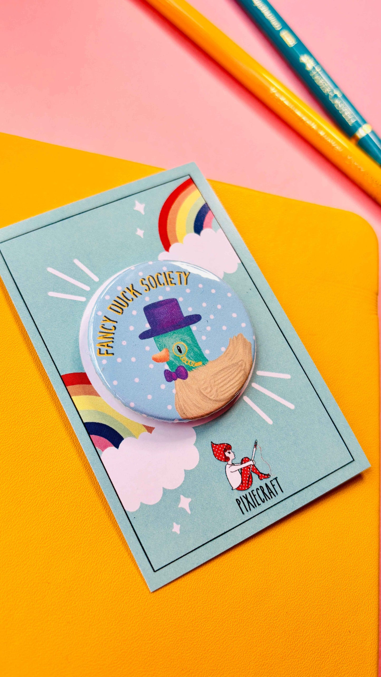 Fancy Duck Society Cute Pin Badge or Magnet- Multiple Options Available