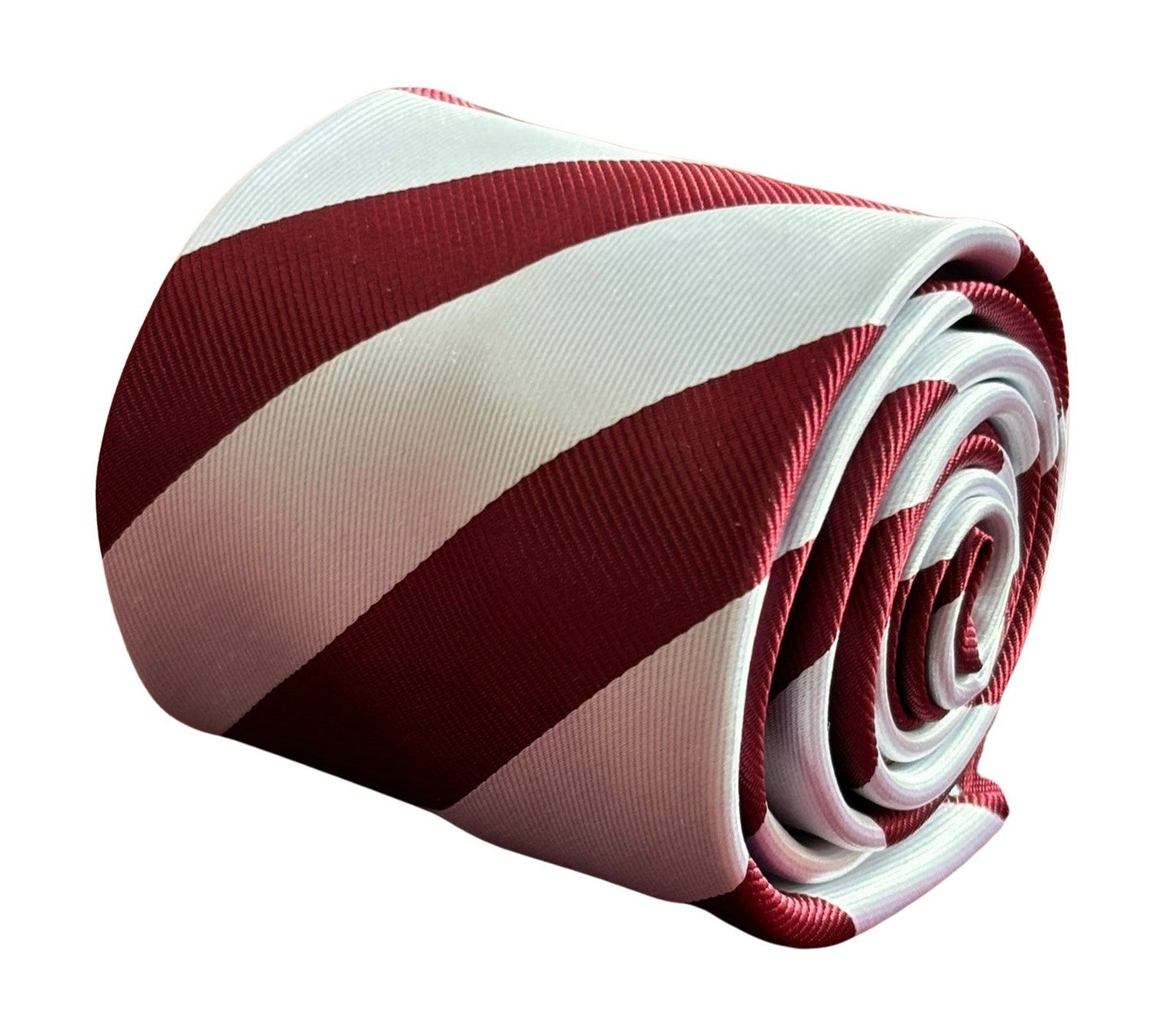maroon and  white barber stripe tie