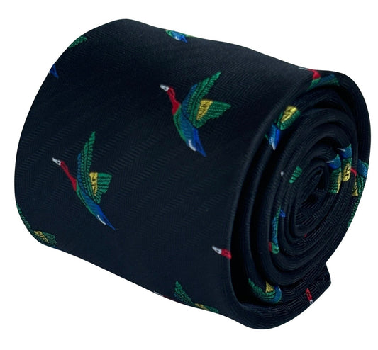 black tie with rainbow coloured egyptian goose macaw bird