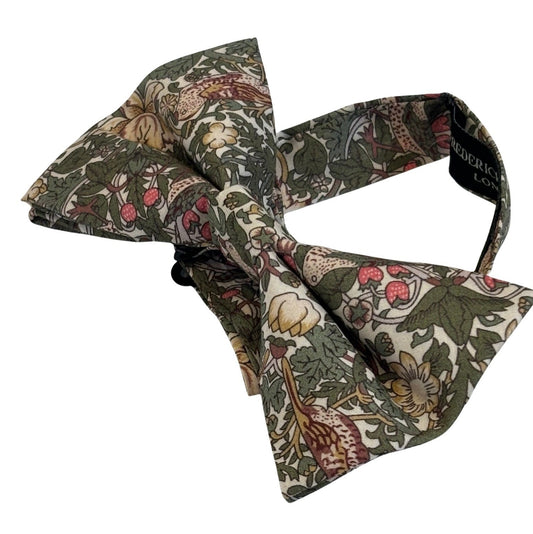 William Morris style green strawberry thief English garden wildflower design adult bow tie