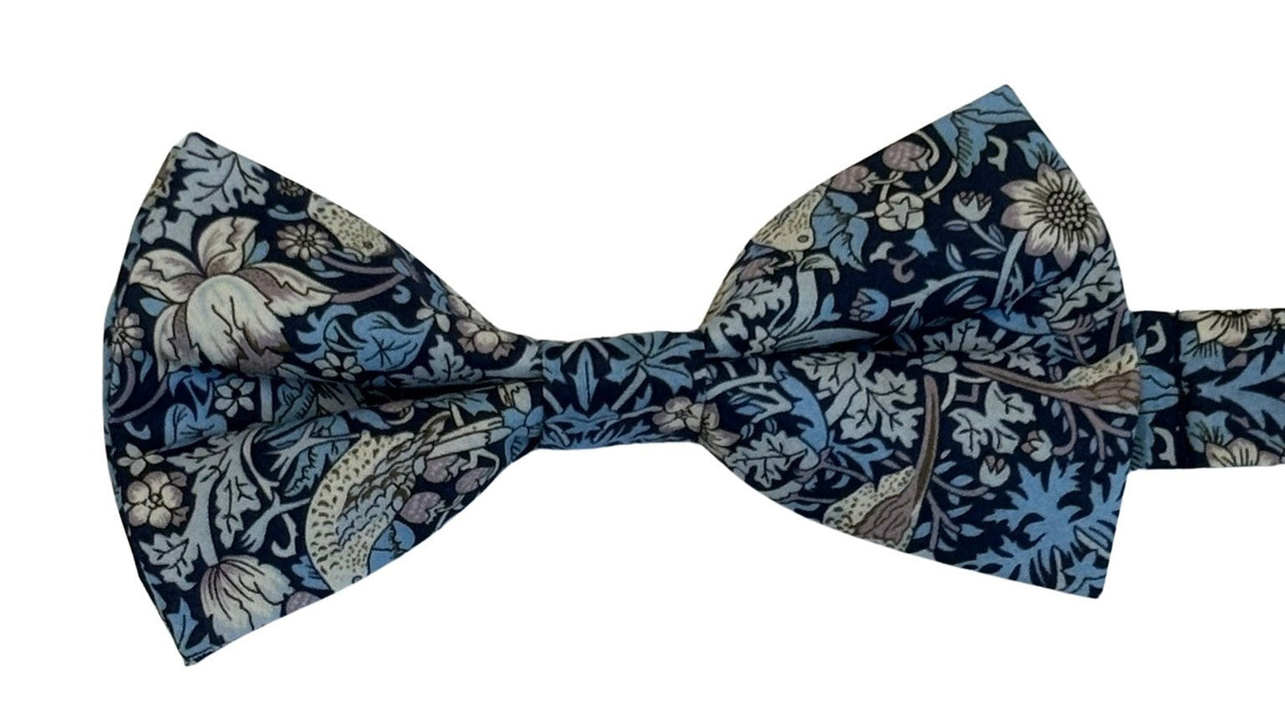 william morris liberty style blue strawberry thief english garden wildflower design adult bow tie