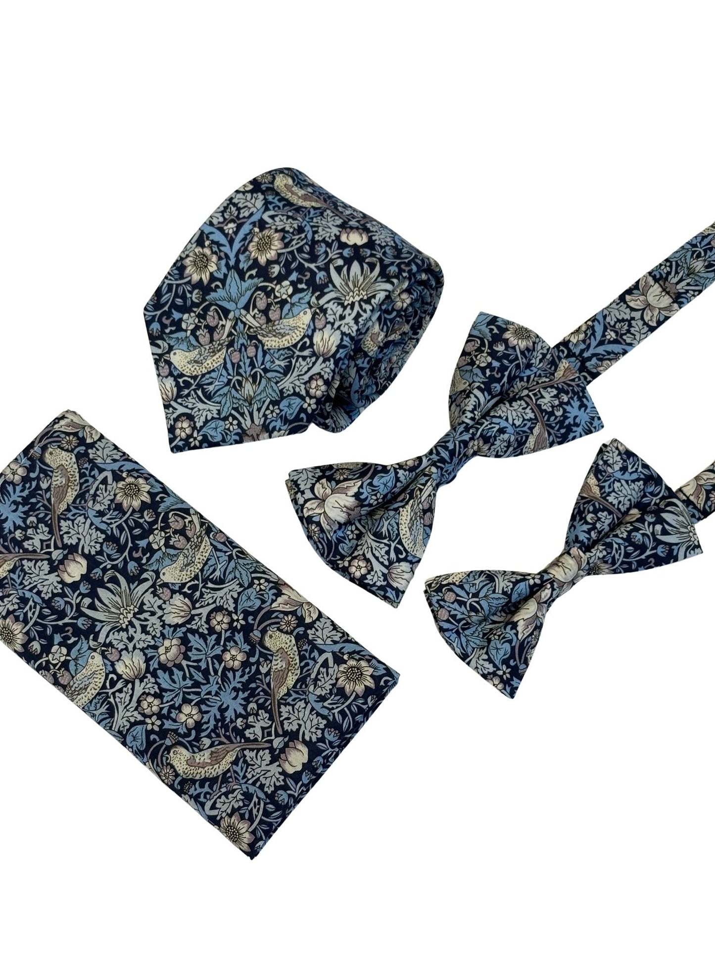 william morris liberty style blue strawberry thief english garden wildflower design pocket square