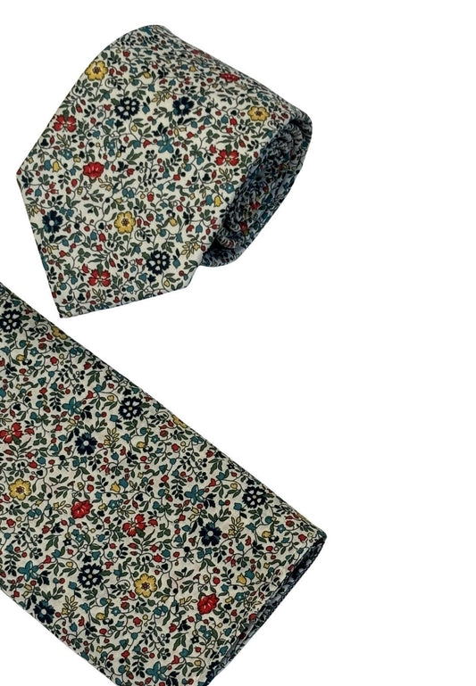 liberty style ditsy floral english wildflower design tie and matching pocket square