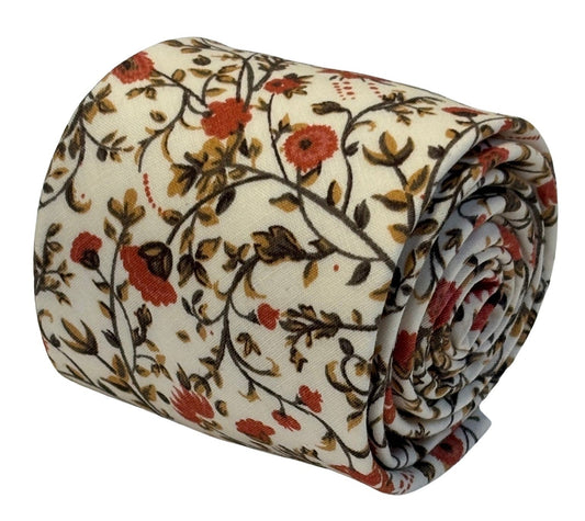Liberty style red climbing English wildflower design tie and matching pocket square